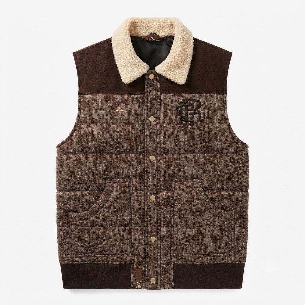 LRG Mens 3XL Brown Herringbone Quilted  Vest Sherpa Collar Lifted Research Group